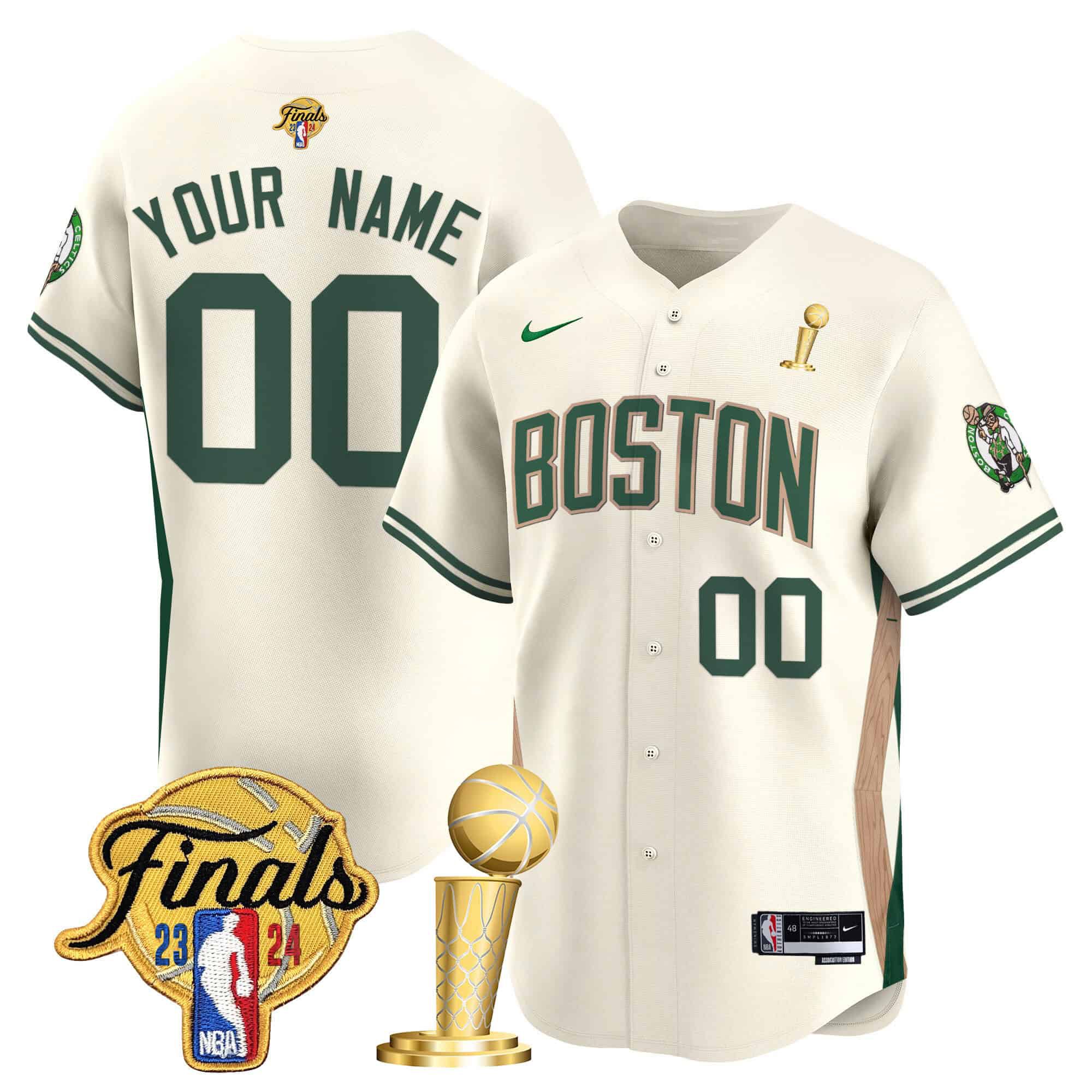 Men Boston Celtics Cream 2024 Nike Final & Champions Patch Baseball Custom NBA Jersey